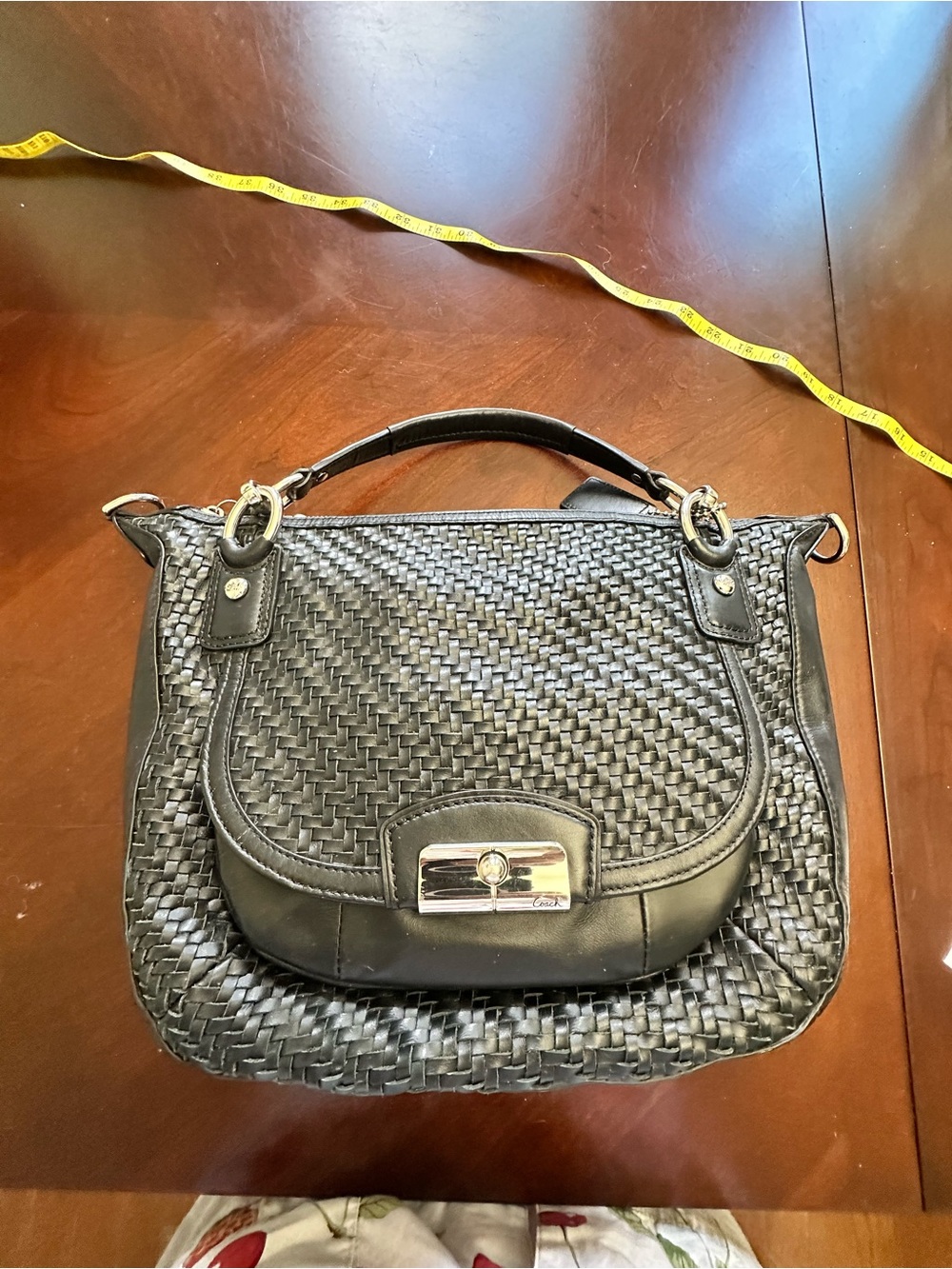Coach Black Woven Leather Shoulder Bag with Silver Hardware Kristen - Picture 13 of 16